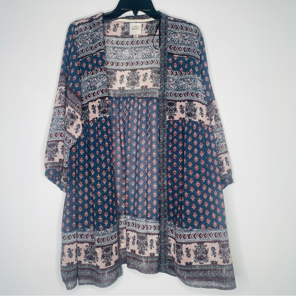 Knox Rose Bohemian Patterned Open lightweight Kimono Cardigan top Size XL NWT